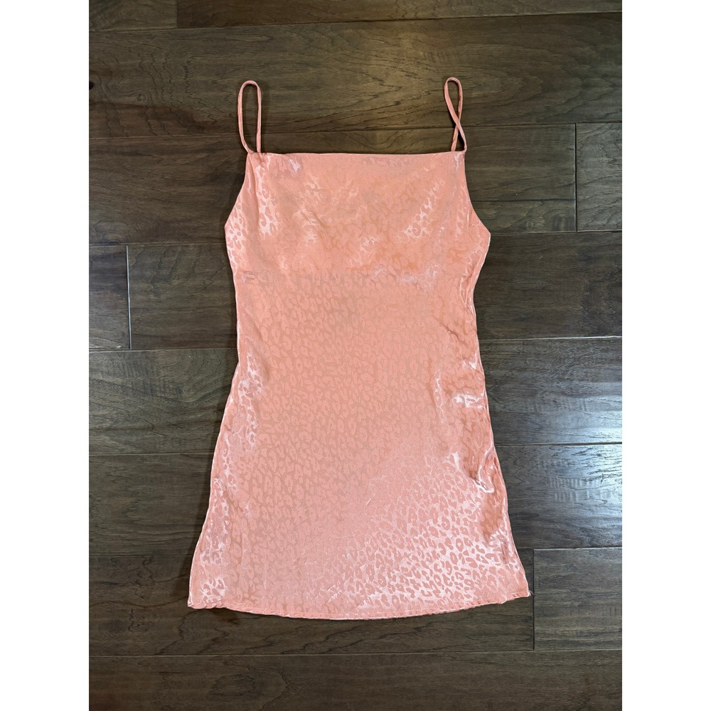 Audrey 3+1 Peach Leopard Satin‎ Slip Mini Dress Small D6251V Made in USA